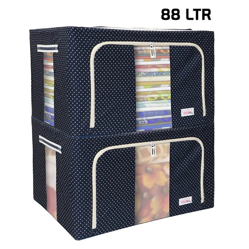 BlushBees Oxford Fabric Living Box Wardrobe Organizer Jumbo Blanket Cover Bag- 88L, XXL Size - Pack 2