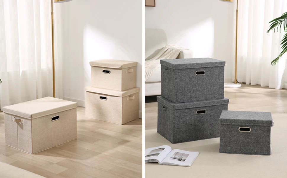 Exclusive Multipurpose Storage Bins with Lid for Cupboard, Home and Office, Grey, Medium, Pack of 2