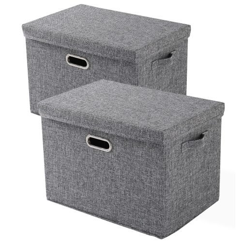 Exclusive Multipurpose Storage Bins with Lid for Cupboard, Home and Office, Grey, Medium, Pack of 2