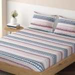 Premium Brushed Microfiber 135 GSM Fitted Bedsheets Queen Size - Spiral Stripes Aegean Blue | 78 x 60 inches | 2 Pillow Covers Included | Soft & Durable