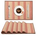 New Bamboo Table Mats for Dining Table, Set of 6 Wooden Placemats, 45x30 cm, Peach