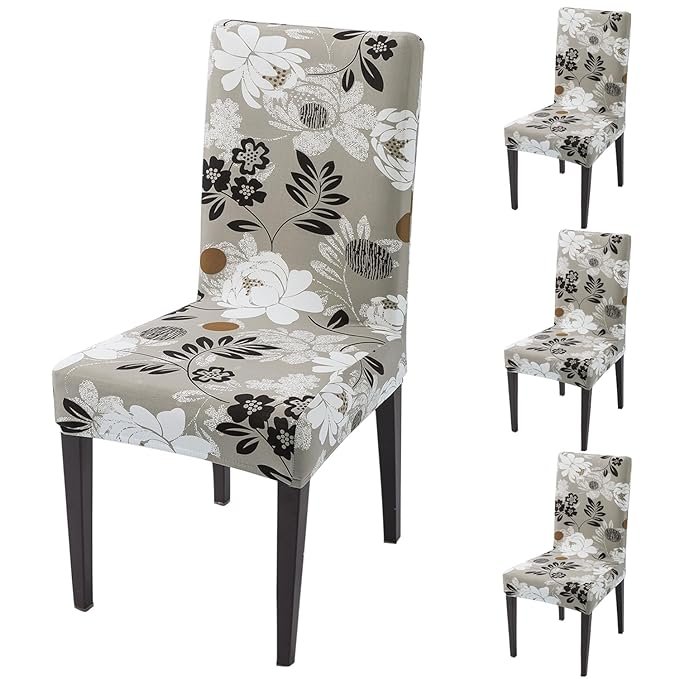 Premium 140 GSM Stretchable Elastic Chair Covers - Feather Brown Floral Design Premium 140 GSM Stretchable Elastic Chair Covers - Feather Brown Floral Design