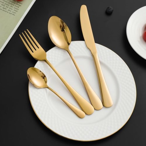 Luxury Gold 24 PCS Cutlery Set Stainless Steel Flatware Set, Mirror Finish with Wooden Gift Box