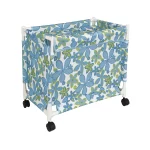 New 2024 Model- Oxford Fabric Laundry hamper With Wheels | Laundry Hamper with Lid Cover | Rolling Laundry Clothes Basket Trolley, 46x54x34 cm, Floral Blue