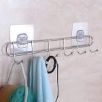 No-Drill Stainless Steel 6-Hook Rail – Self Adhesive, Rust-Free, 5KG Load