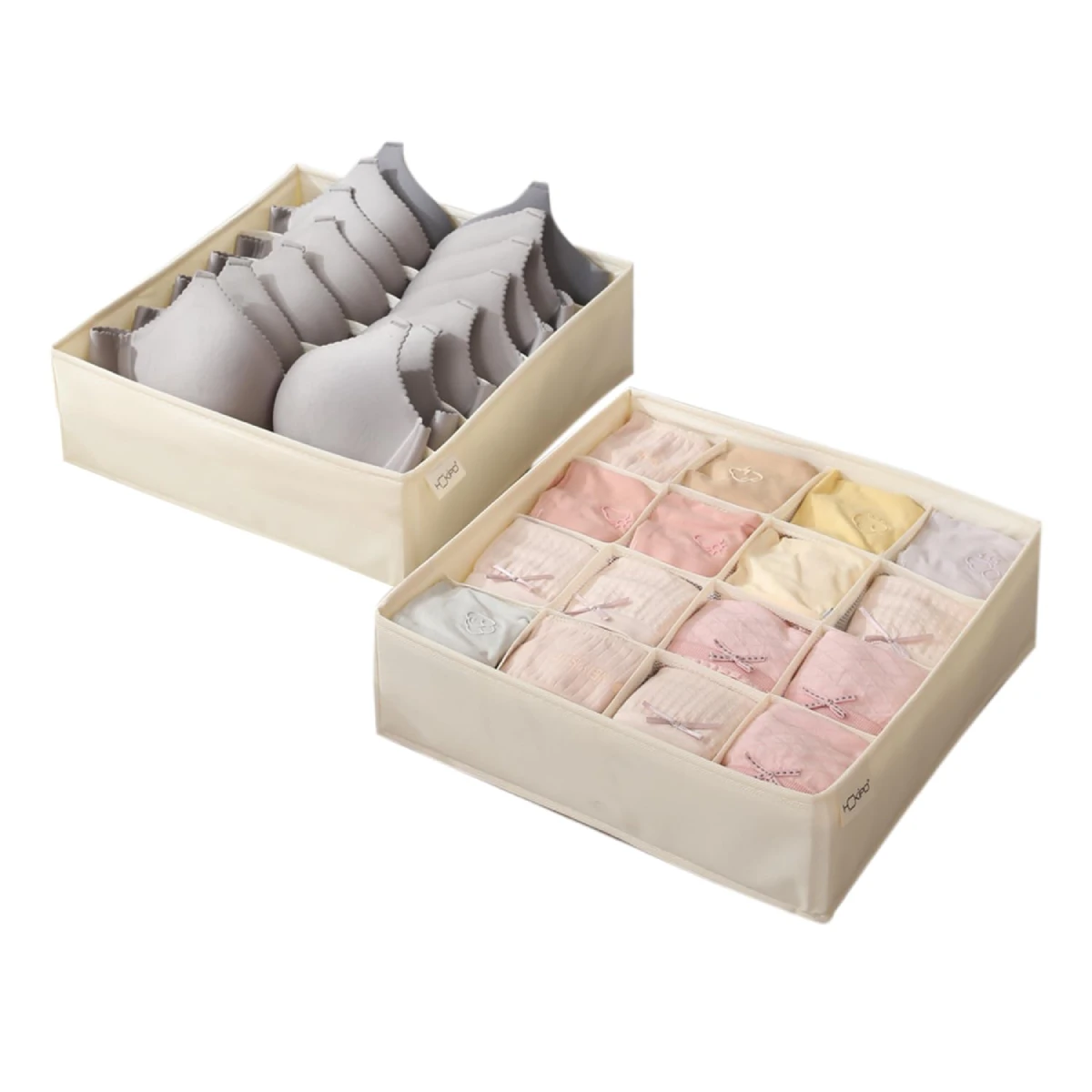 Premium Underwear Organizer - Storage Box for Drawers | Bra, Panty, Socks & Tie Lingerie Organizer for Wardrobe (Pack of 4, 16x16x7x7 Grids, Beige)