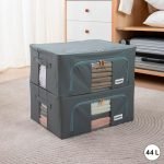 600D Oxford Fabric Stackable Cloth Organiser Storage Box, Beige - 44L, Medium Size, Pack 2