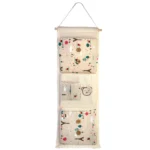 Lace Fabric 3-Layer Pocket Wall Door Hanging Storage Bag – Colorful Cloth Organizer (Cream, 29 x 73 cm)