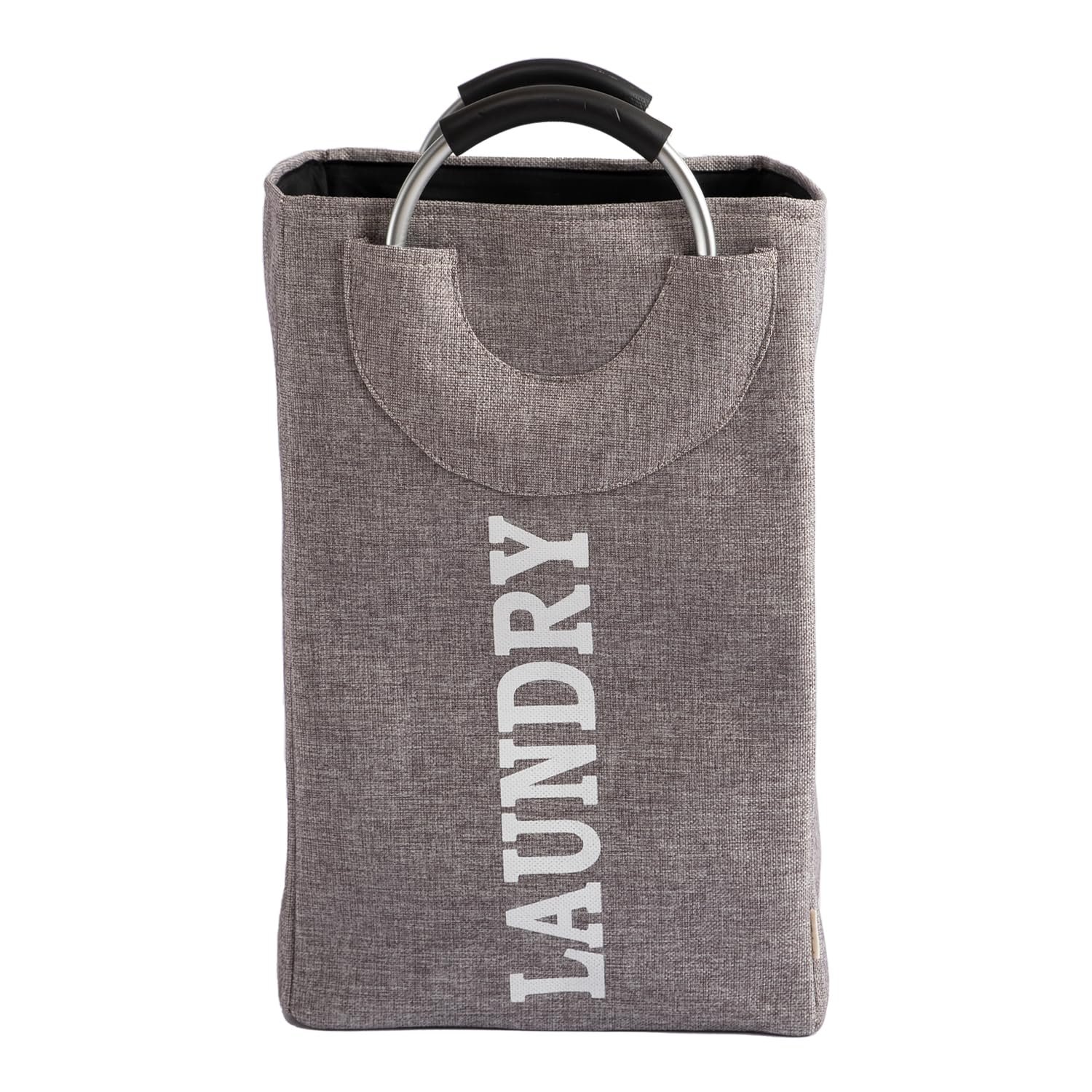 Collapsible Laundry Basket with Handles – 40 L Round Folding Clothes Hamper (Grey) - Cotton