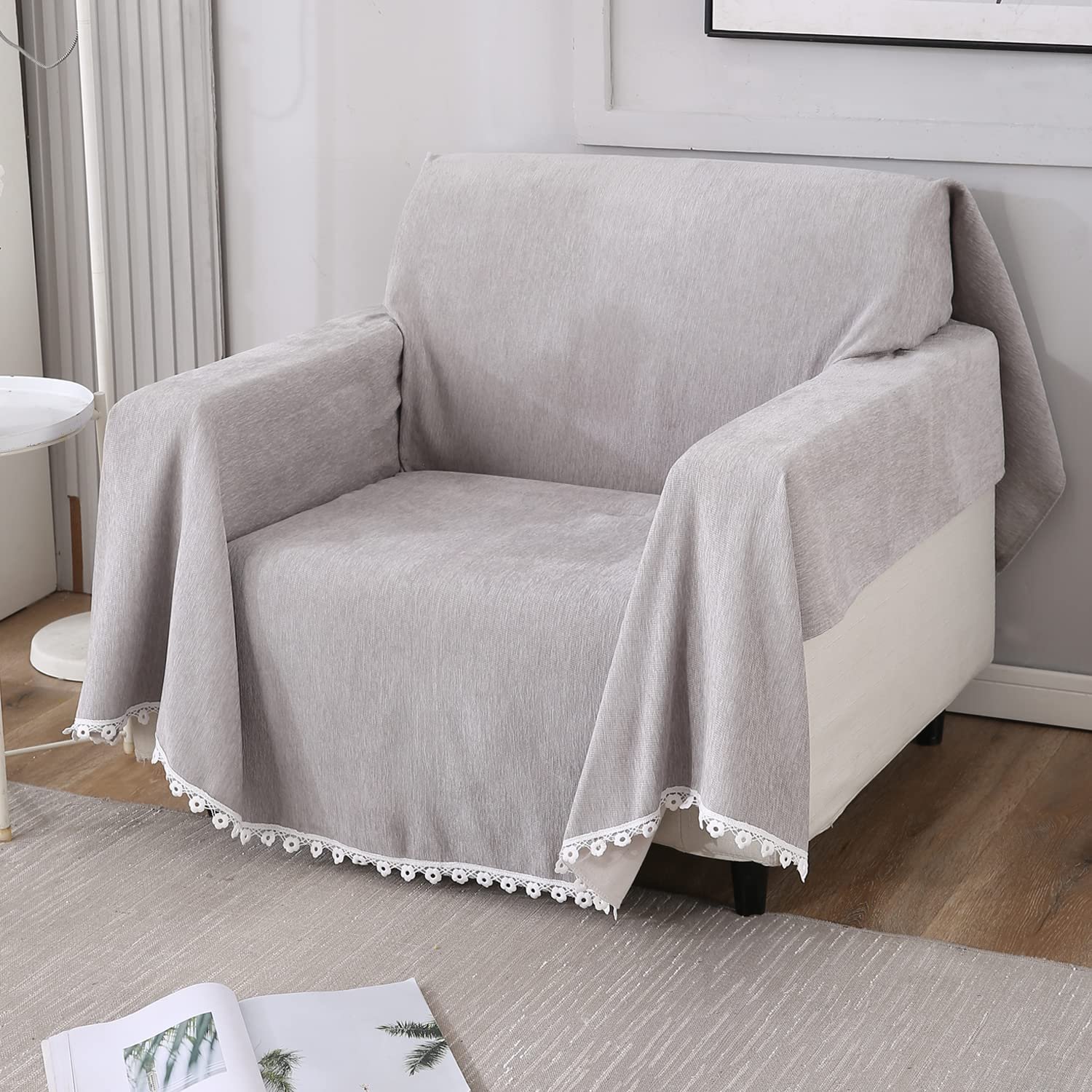 Luxury Fully Covered Sofa Cover – 100% Chenille, Thick & Soft, Universal Fit Throw – Grey, All Seasons, Machine Washable, Pet Friendly