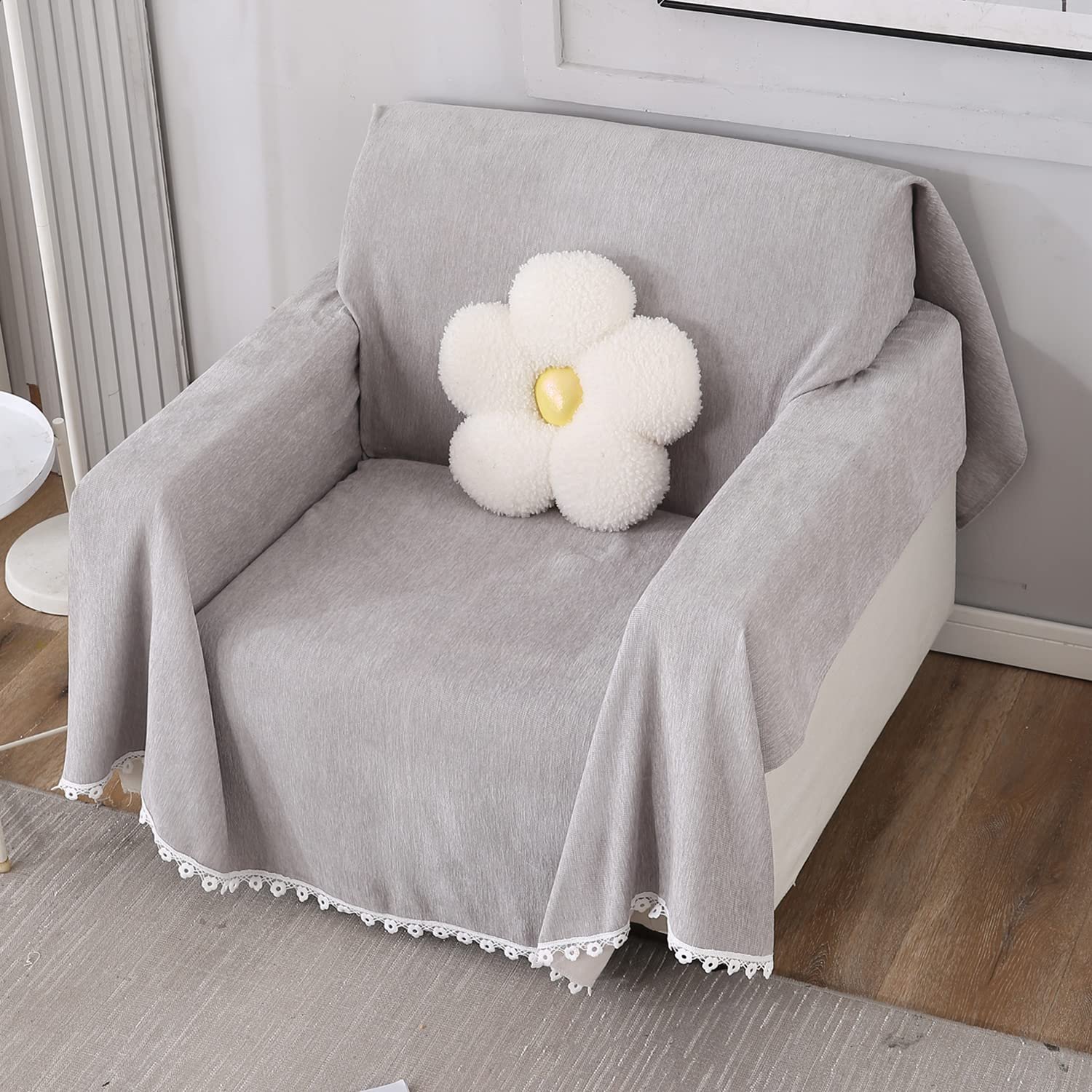 Luxury Fully Covered Sofa Cover – 100% Chenille, Thick & Soft, Universal Fit Throw – Grey, All Seasons, Machine Washable, Pet Friendly