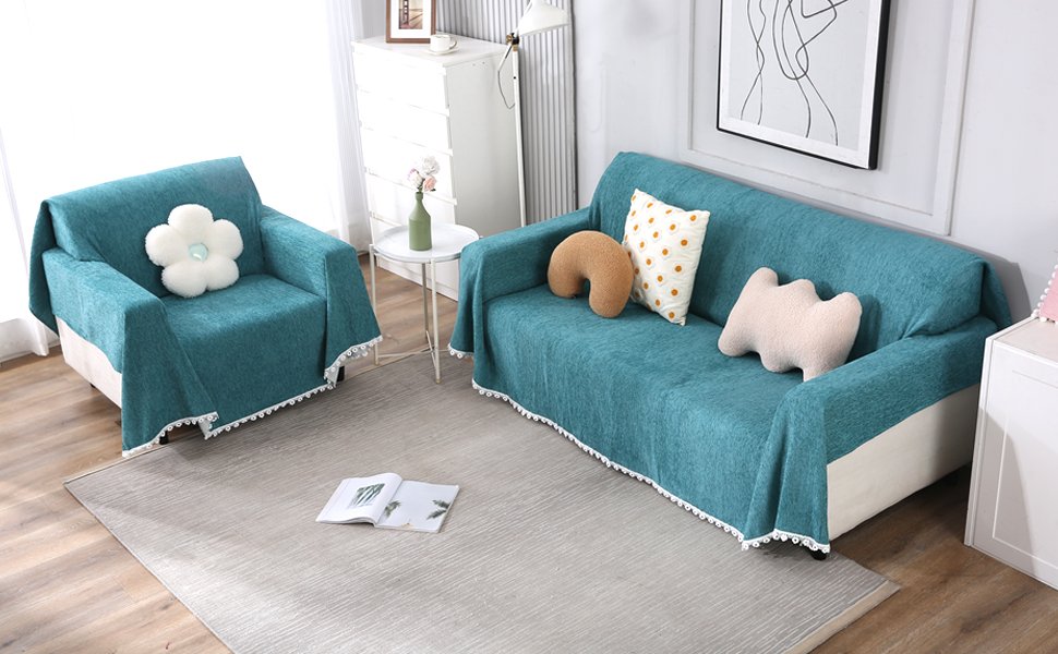 Premium Teal 100% Chenille Sofa Cover – Thick & Soft Throw Blanket for Couch, Bed & Living Room – Washable & Pet-Friendly