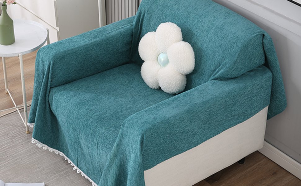 Premium Teal 100% Chenille Sofa Cover – Thick & Soft Throw Blanket for Couch, Bed & Living Room – Washable & Pet-Friendly