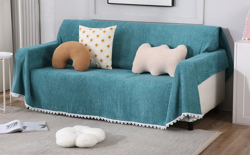 Premium Teal 100% Chenille Sofa Cover – Thick & Soft Throw Blanket for Couch, Bed & Living Room – Washable & Pet-Friendly
