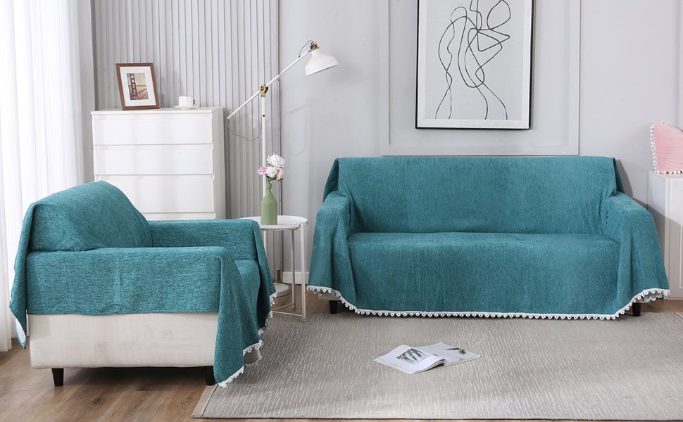 Premium Teal 100% Chenille Sofa Cover – Thick & Soft Throw Blanket for Couch, Bed & Living Room – Washable & Pet-Friendly