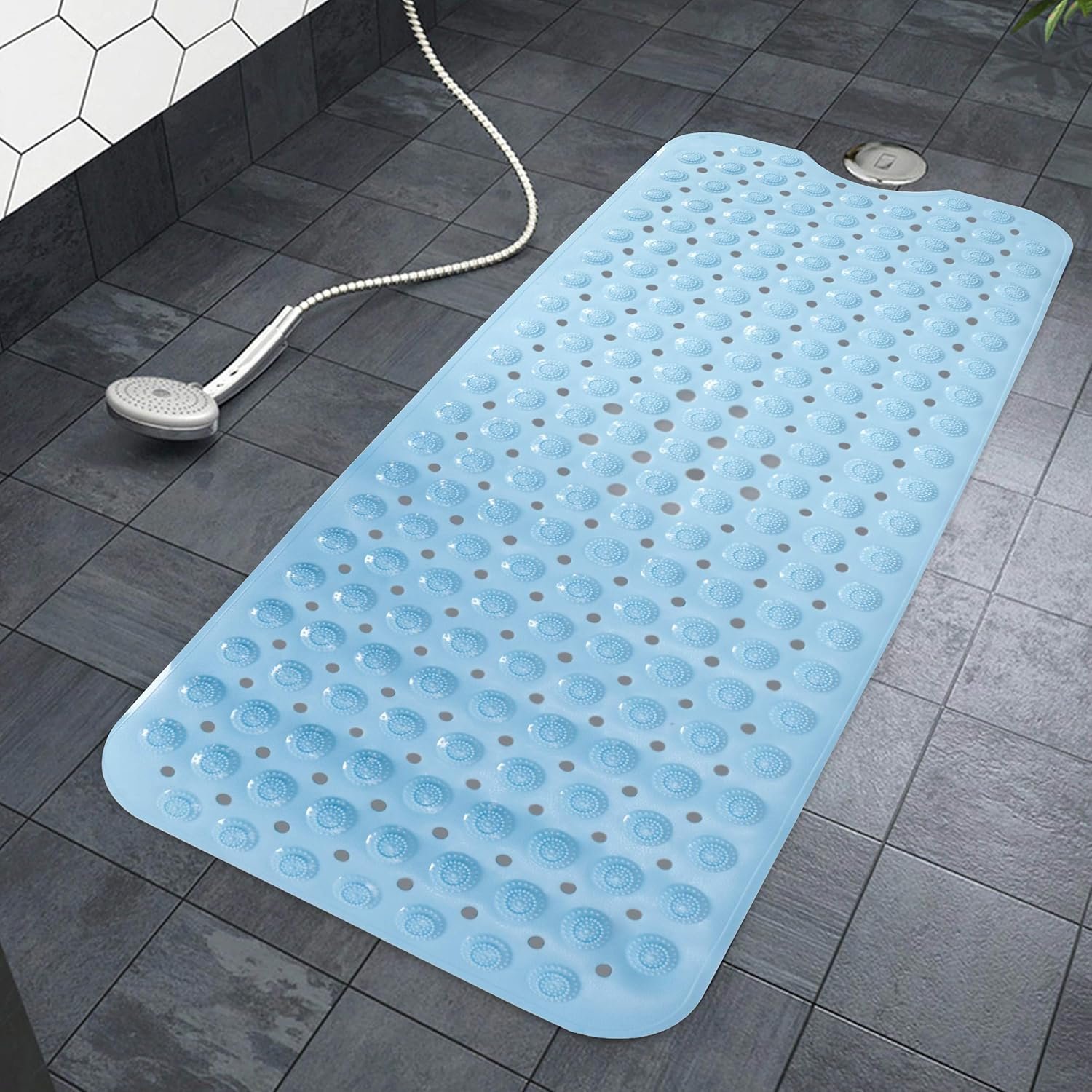 Extra Long Anti-Skid Bath Tub Mat, Shower Mat – PVC, Blue, 100x40 cm with Suction Cups