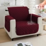Multilayer Quilted Burgundy Sofa Mats – Waterproof TPU, Scratch Resistant, Quick Dry Mat with Armrest Pockets