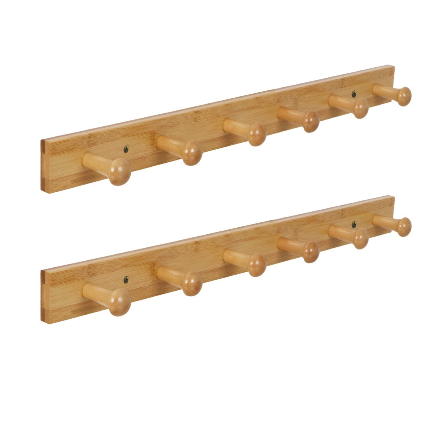 Heavy Duty Bamboo Wooden Wall Hooks – Hook Rail for Clothes, Coats, Hats & More, Pack of 2