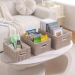 Plush Storage Organizer Baskets for Home – Set of 3 (Latte Coffee, Durable Fabric & Foldable)
